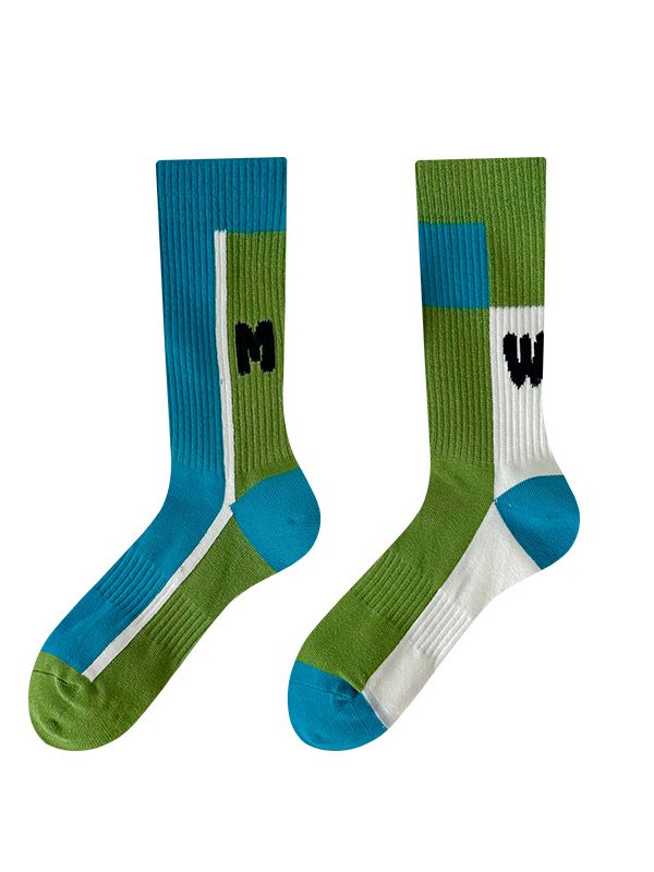 Women's asymmetrical trendy preppy style mid-calf socks
