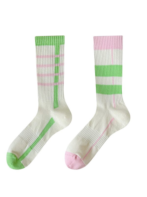 Women's asymmetrical trendy preppy style mid-calf socks