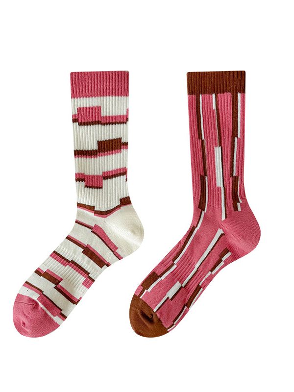 Women's asymmetrical trendy preppy style mid-calf socks