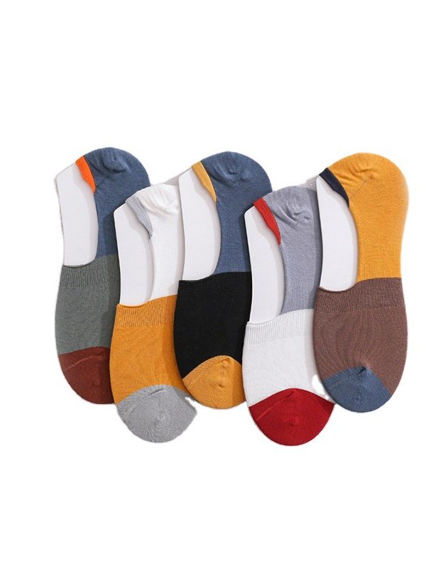 Men's color block invisible boat socks（five pairs）