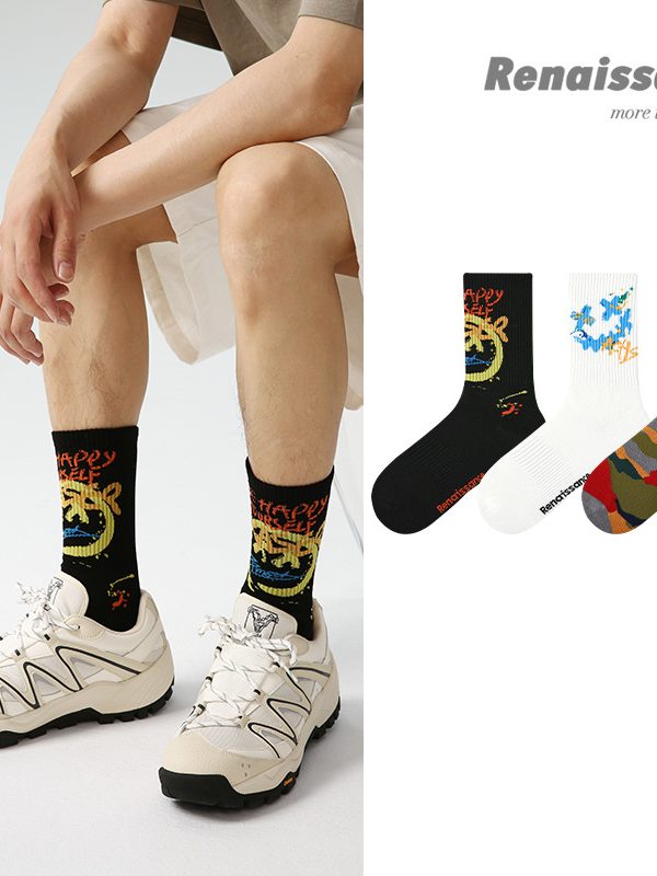 Men's spring and autumn personalized mid-calf socks（Three pairs）