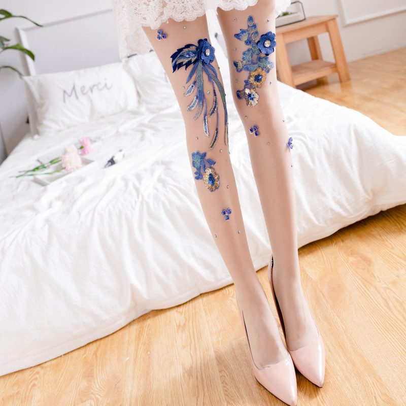 Blue enchantress embroidered stockings