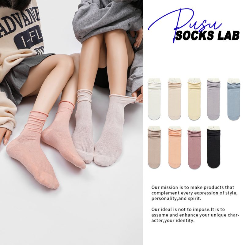 Summer women's thin curled breathable stack socks