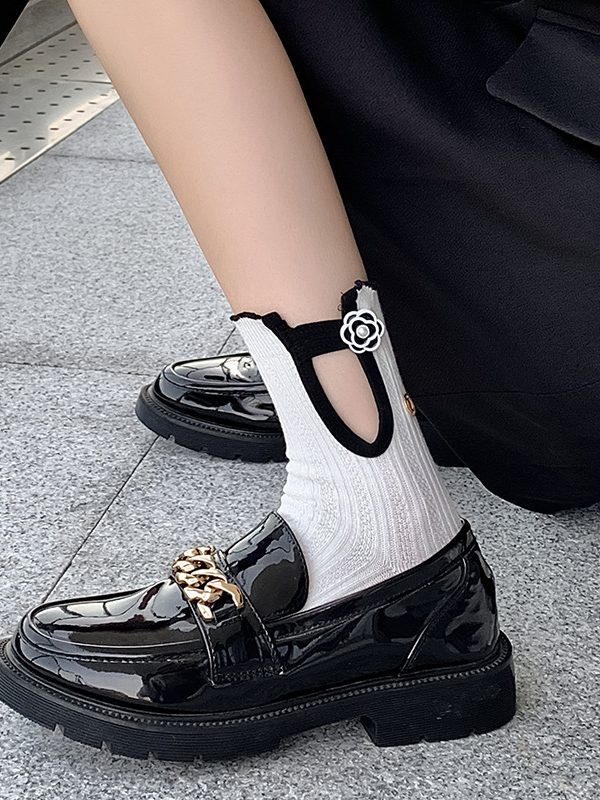 Camellia style spring and autumn white delicate cotton socks