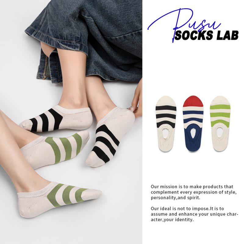 Women's summer striped shallow cotton socks