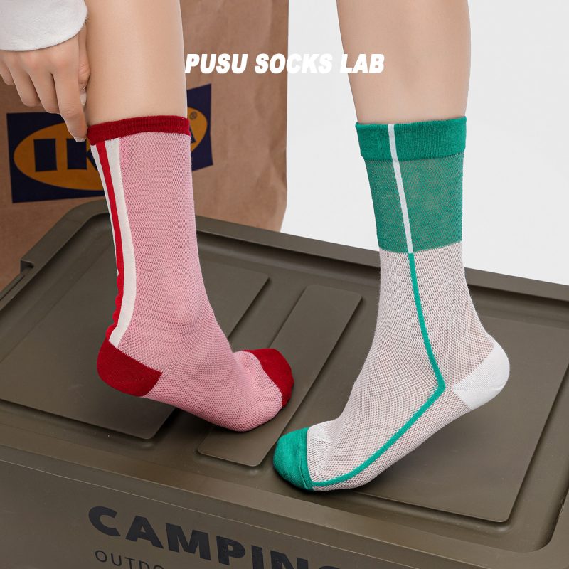 Women's summer glass silk contrast color vertical striped socks - Image 3