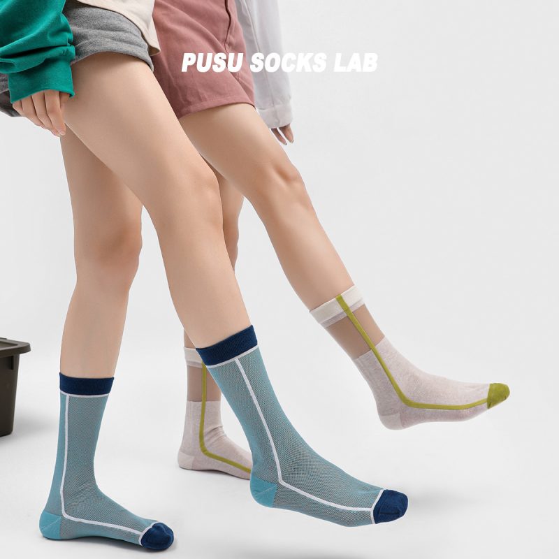 Women's summer glass silk contrast color vertical striped socks - Image 4