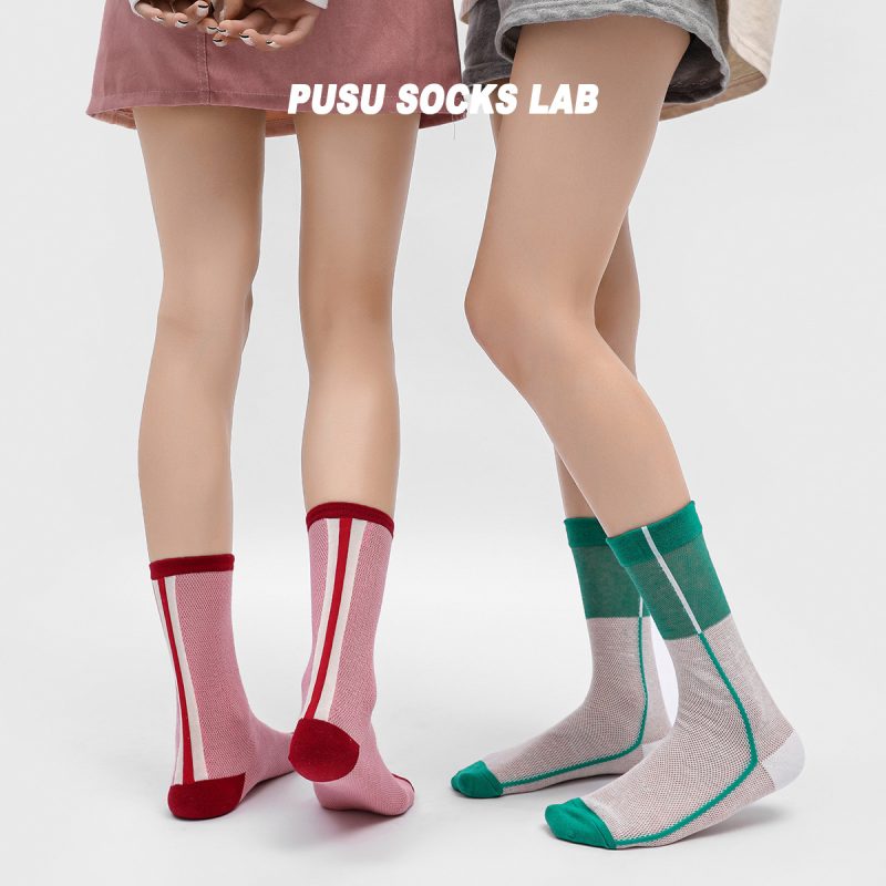 Women's summer glass silk contrast color vertical striped socks - Image 5