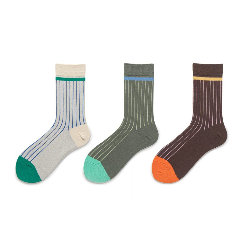 Women's fashionable pure cotton dopamine contrast striped cotton socks - Image 6