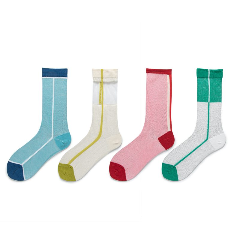 Women's summer glass silk contrast color vertical striped socks - Image 6