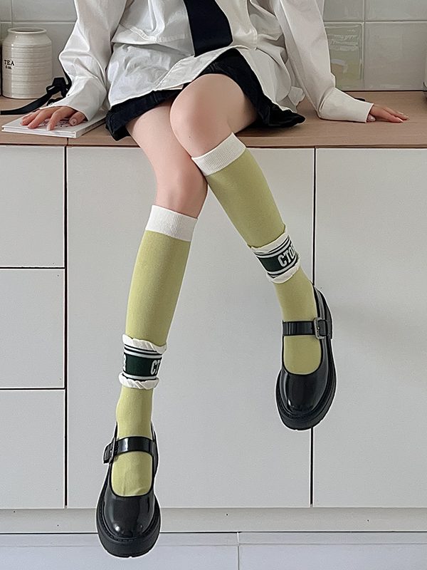 College style fashion letter stitching knee socks
