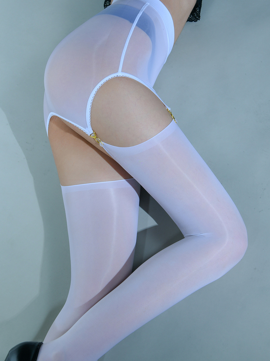 White shiny hip-covering suspender stockings