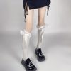 Velvet knee-high socks with satin ribbon and bow lace