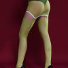 Green hollow hip-covering garter mesh stockings