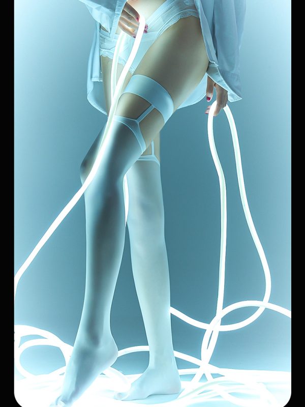 White punk style non-slip thigh high stockings