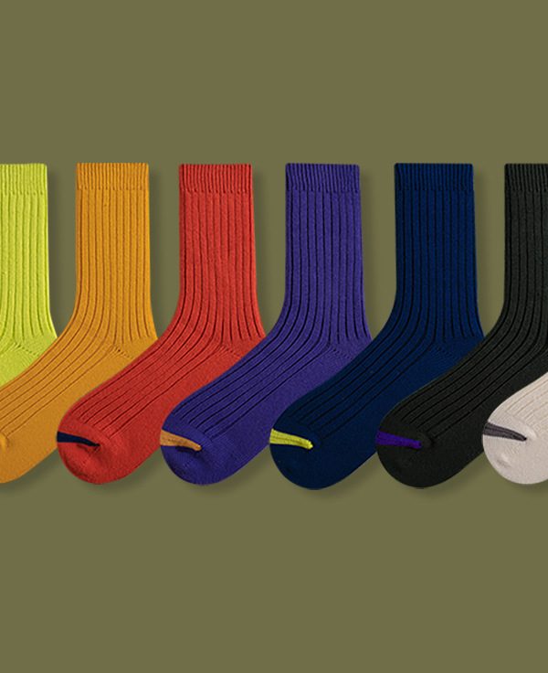 Fashion retro solid color vertical stripes men's mid-calf socks