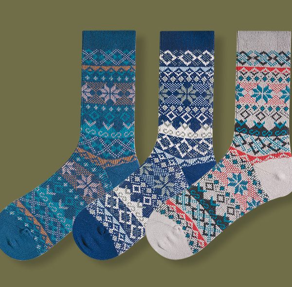 Cool autumn and winter retro ethnic style men's socks (3 pairs)