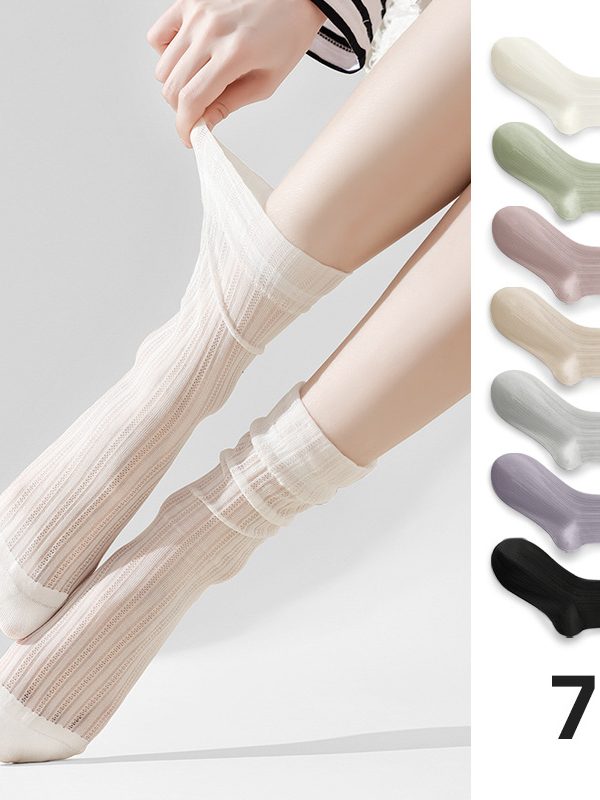 Women's Summer Crystal Curled Fine Mesh Tube Socks (Pack of 5)