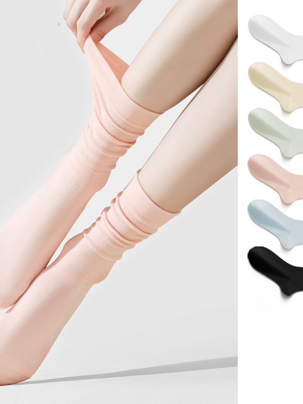 Women's spring, summer and autumn boneless non-slip mulberry silk mid-tube socks (5 pairs)