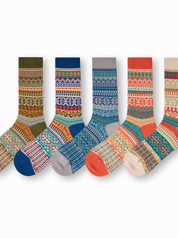 Cool Retro Ethnic Style Men's Socks (5 Pairs)