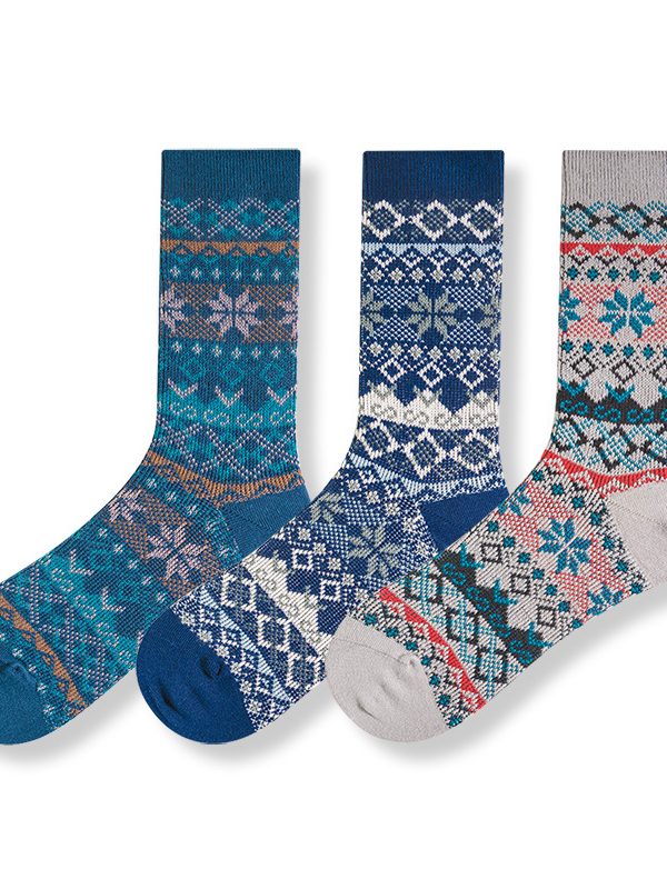 Cool autumn and winter retro ethnic style men's socks (3 pairs)