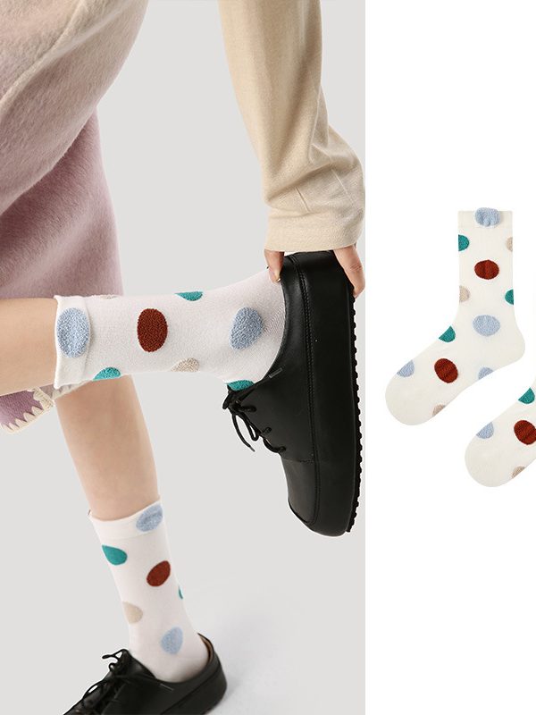 Women's Spring and Autumn Thin Color Polka Dot Mid-Tube Socks