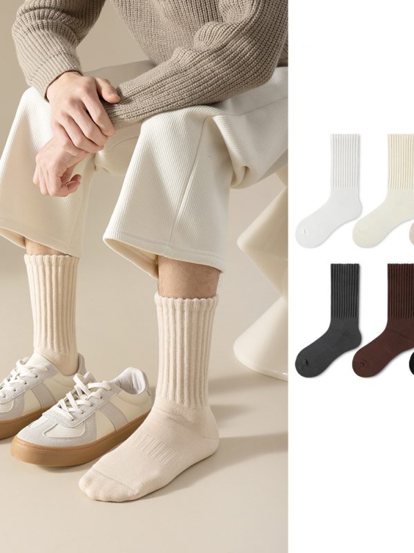 Men's winter plus velvet thickened fashionable solid color warm mid-tube socks