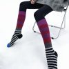 Autumn and Winter Women's Striped Retro Contrast Calf Socks