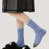 Women's spring and summer short tube layered fake two-piece sweat-absorbent thin blue mid-tube socks