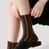 Women's spring and autumn niche design embossed vertical stripes thin breathable socks