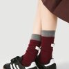 Women's autumn and winter creative red color matching cloth label letter mid-tube stacked socks