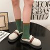Women's autumn and winter retro houndstooth double needle double-way mid-tube socks