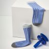 Women's spring and summer short tube layered fake two-piece sweat-absorbent thin blue mid-tube socks