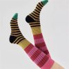 Autumn and Winter Women's Striped Retro Contrast Calf Socks