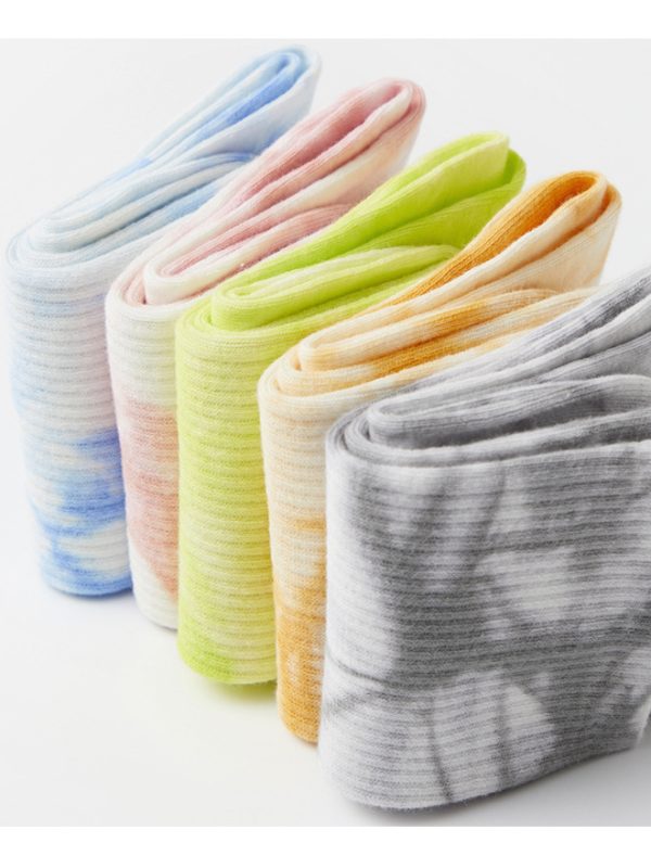 Women's Autumn and Winter Rainbow Tie-Dye Personalized Cotton Middle-Tube Socks (5 Pairs)