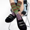Autumn and Winter Women's Striped Retro Contrast Calf Socks