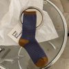 Women's autumn and winter retro houndstooth double needle double-way mid-tube socks