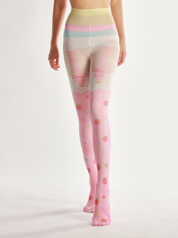 Women's strawberry bow print pantyhose