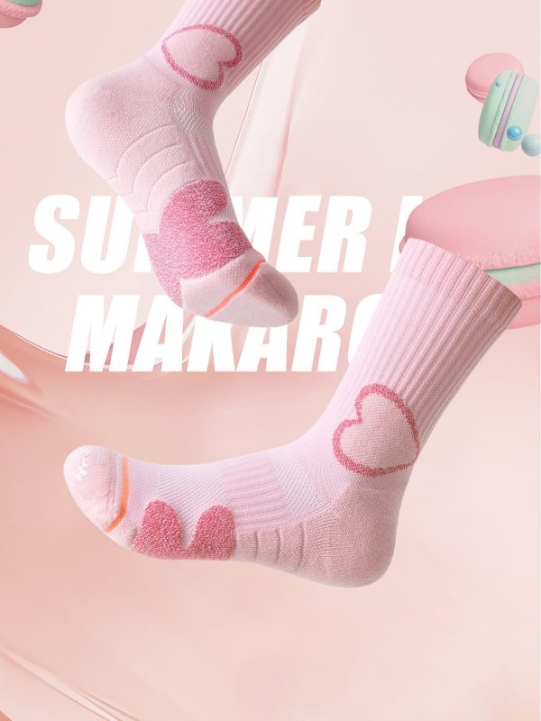 Women's spring and summer solid color professional running socks towel bottom mid-tube sports socks