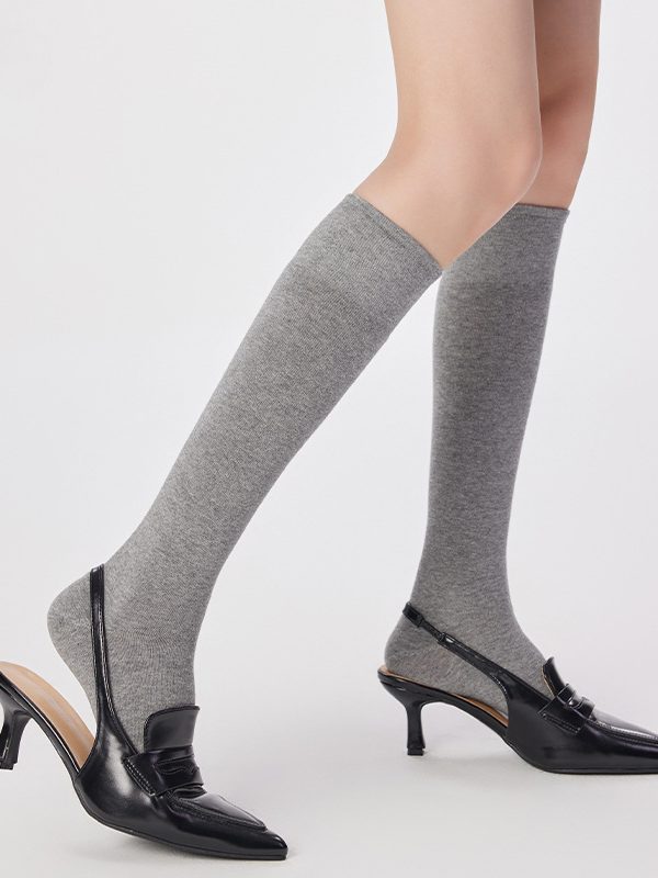 Women's autumn and winter solid color college style thickened cotton warm calf socks
