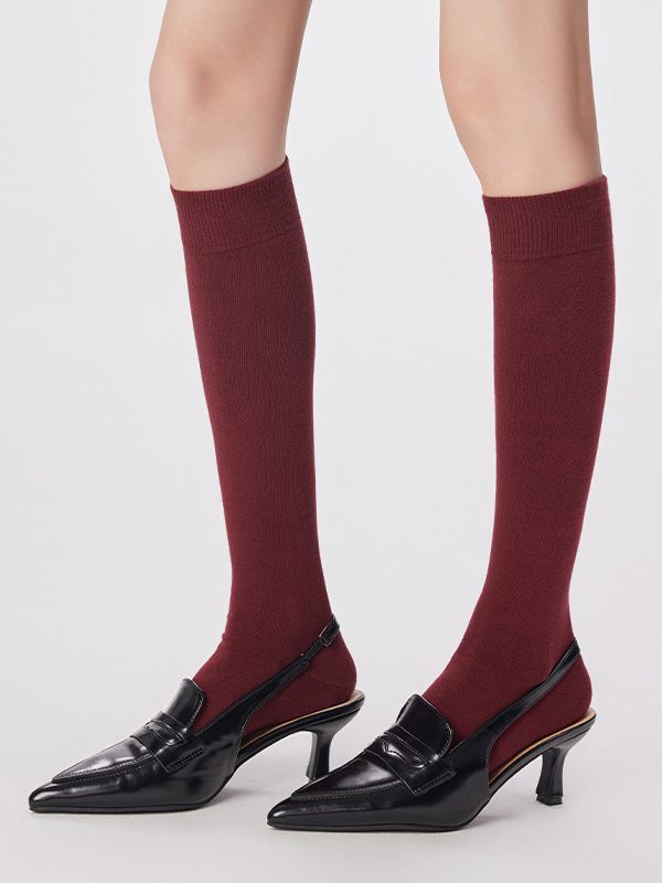 Women's autumn and winter retro fashion red thick cotton warm calf socks