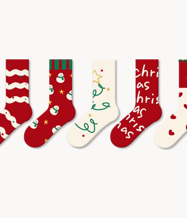 Cute and stylish cartoon couple Christmas socks set (5 pairs)