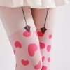 Lolita style pink heart suspender pattern print tights