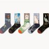 Women's autumn and winter animal oil painting cotton fashionable socks (pack of 5 pairs)