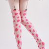 Lolita style pink heart suspender pattern print tights