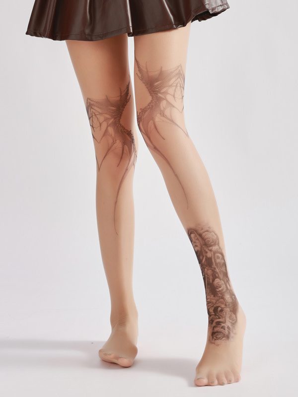 Women's Demon Wings Tattoo Printed Pantyhose