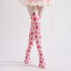 Lolita style pink heart suspender pattern print tights