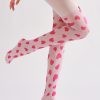 Lolita style pink heart suspender pattern print tights