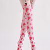 Lolita style pink heart suspender pattern print tights