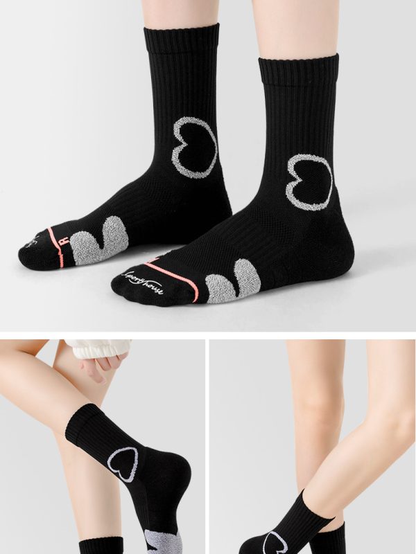 Women's spring and summer solid color professional running socks towel bottom mid-tube sports socks